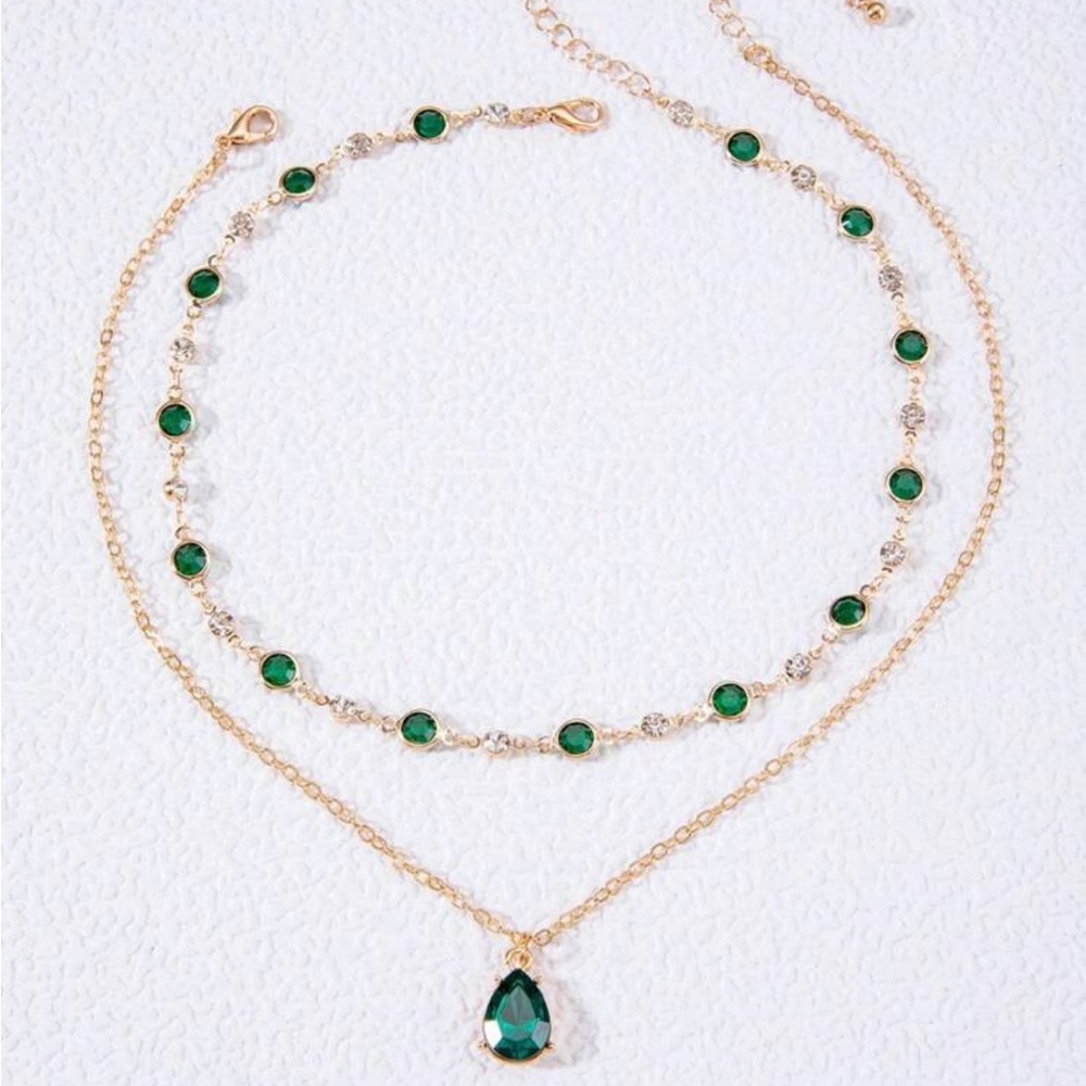 ⚠️Clearance Elegant 2pcs Gold and Green Pendant Necklace Set - Picture 3 of 6